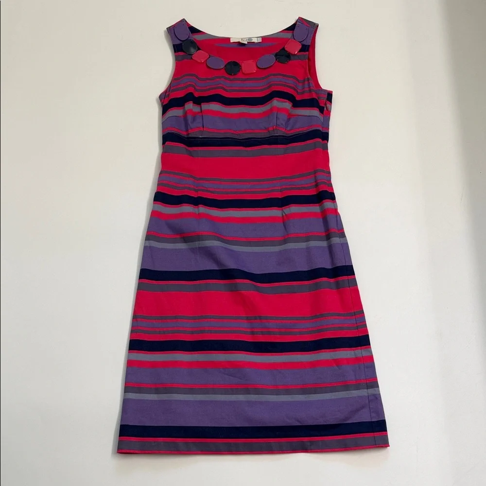 Boden Stripped Dress US 4 Pink Purple Statement Neckline Preppy Chic - Picture 1 of 9